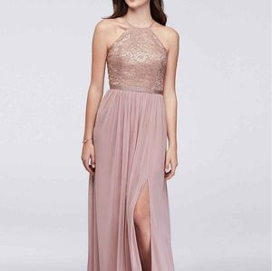 David's bridal rose gold bridesmaid dress